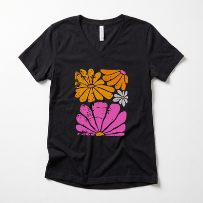Sunbloom Boho Vintage Floral - Super Soft V-Neck