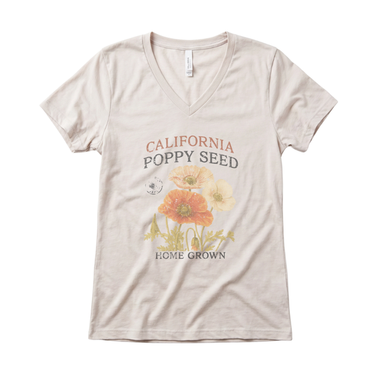 Poppy Seed, Faded Vintage Print - Super Soft V Neck