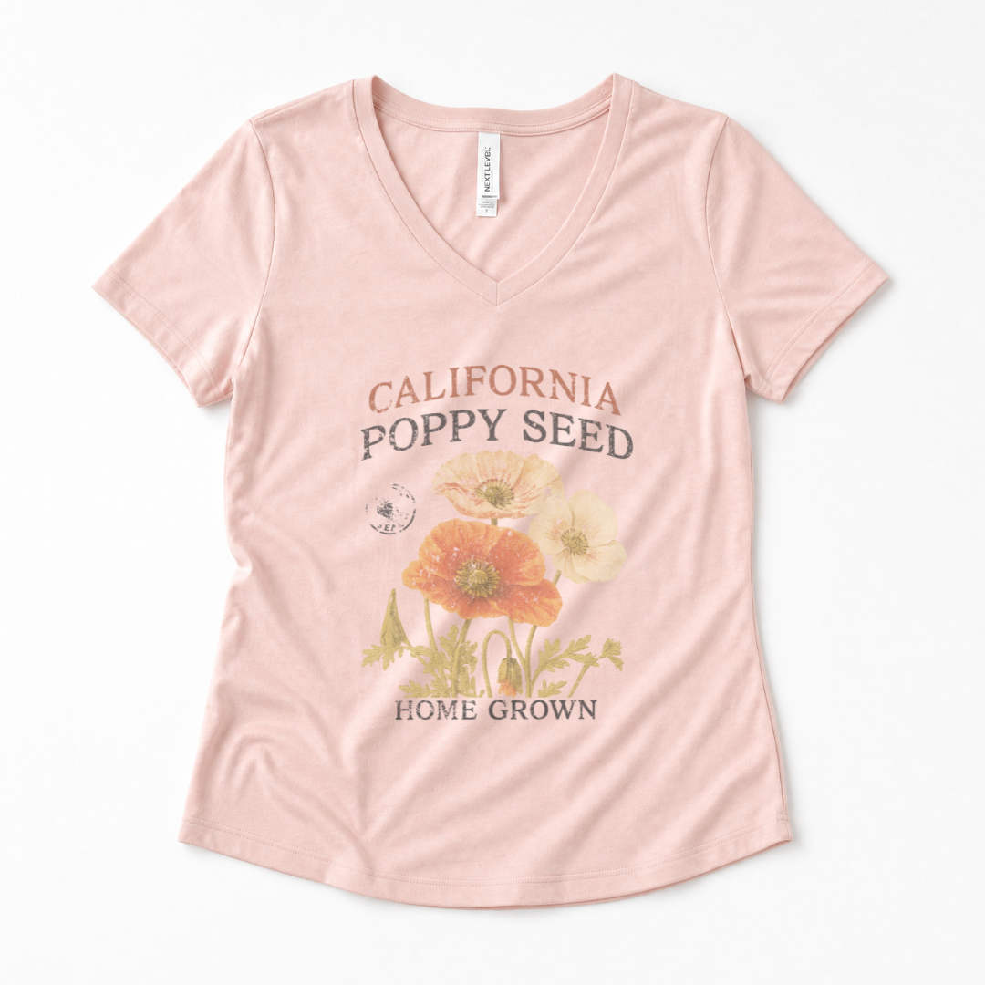 Poppy Seed, Faded Vintage Print - Super Soft V Neck