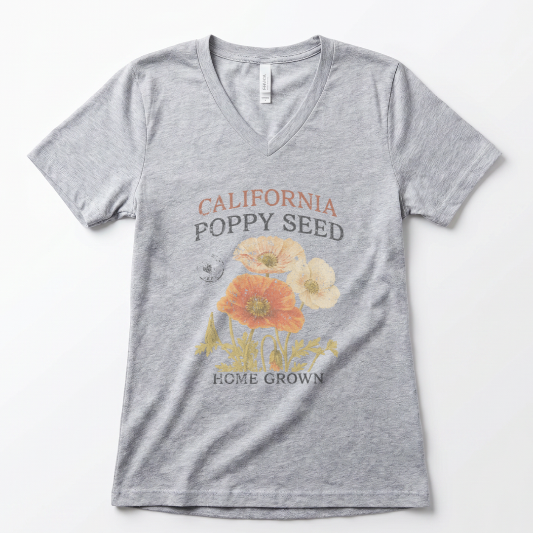 Poppy Seed, Faded Vintage Print - Super Soft V Neck