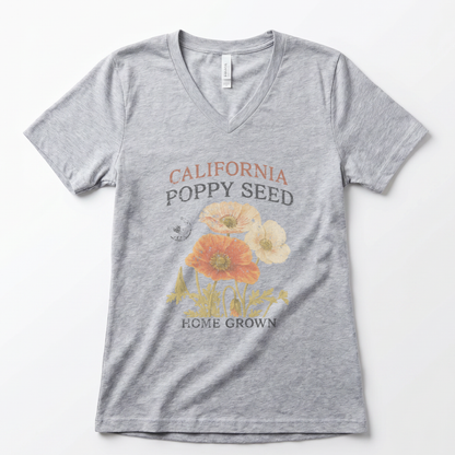 Poppy Seed, Faded Vintage Print - Super Soft V Neck