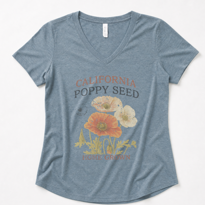 Poppy Seed, Faded Vintage Print - Super Soft V Neck