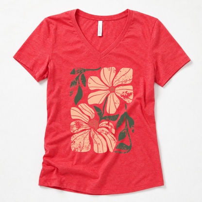 Summer Bloom Distressed Floral - Super Soft V Neck