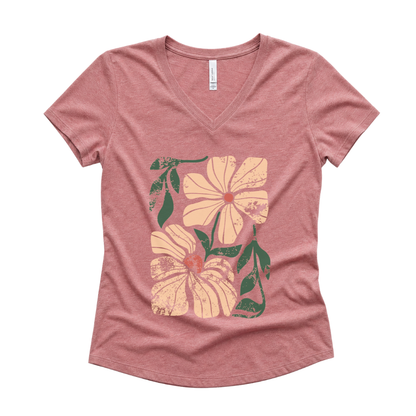 Summer Bloom Distressed Floral - Super Soft V Neck