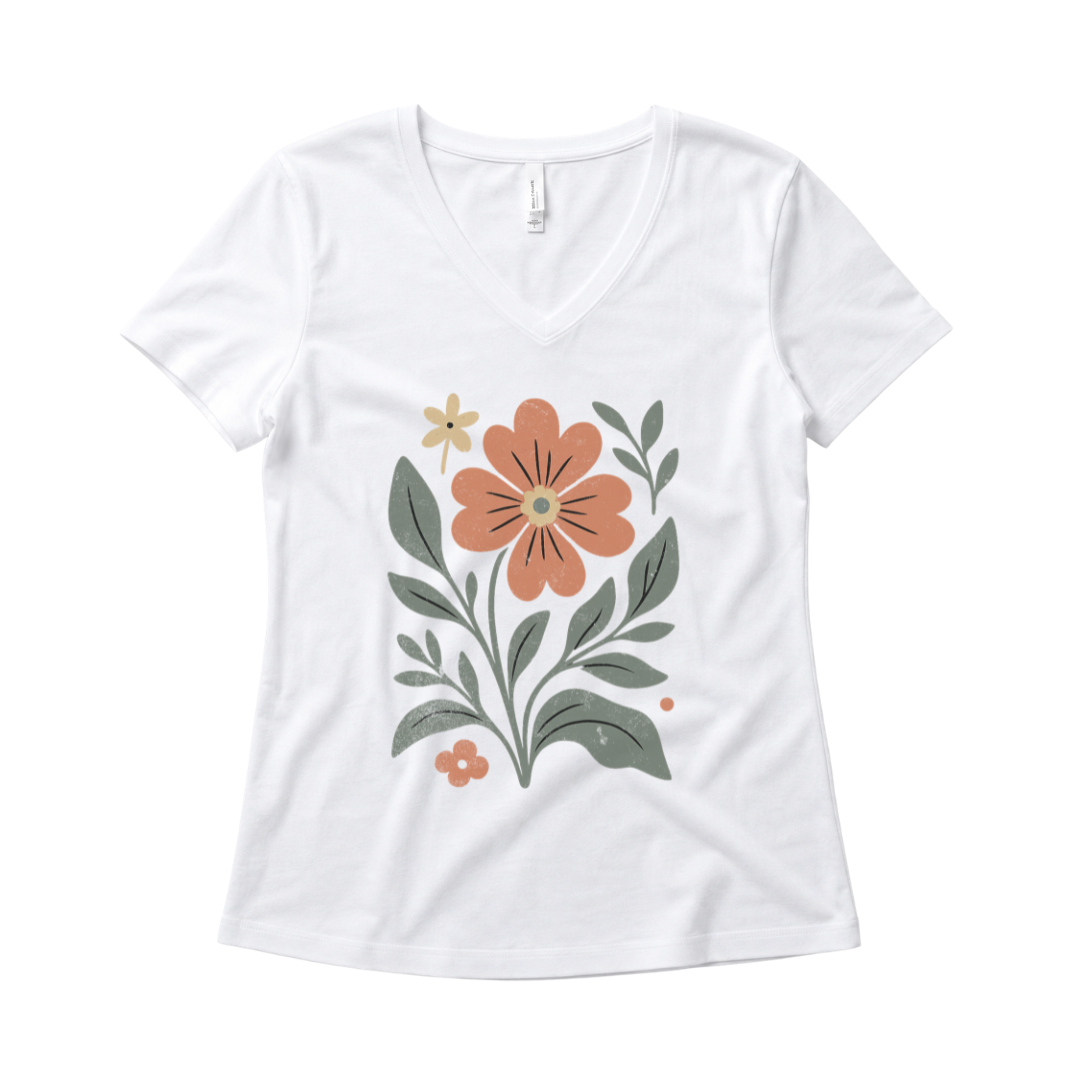 Vintage Distressed Orange Flower - Super Soft V Neck