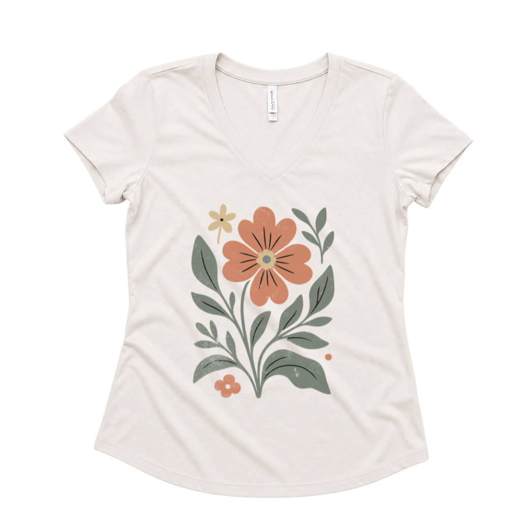 Vintage Distressed Orange Flower - Super Soft V Neck
