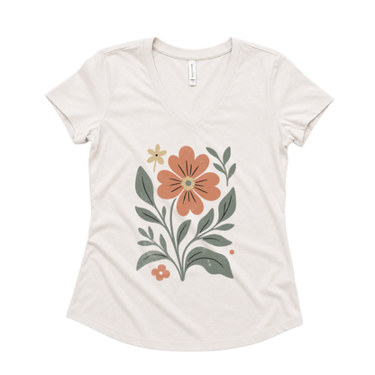 Vintage Distressed Orange Flower - Super Soft V Neck