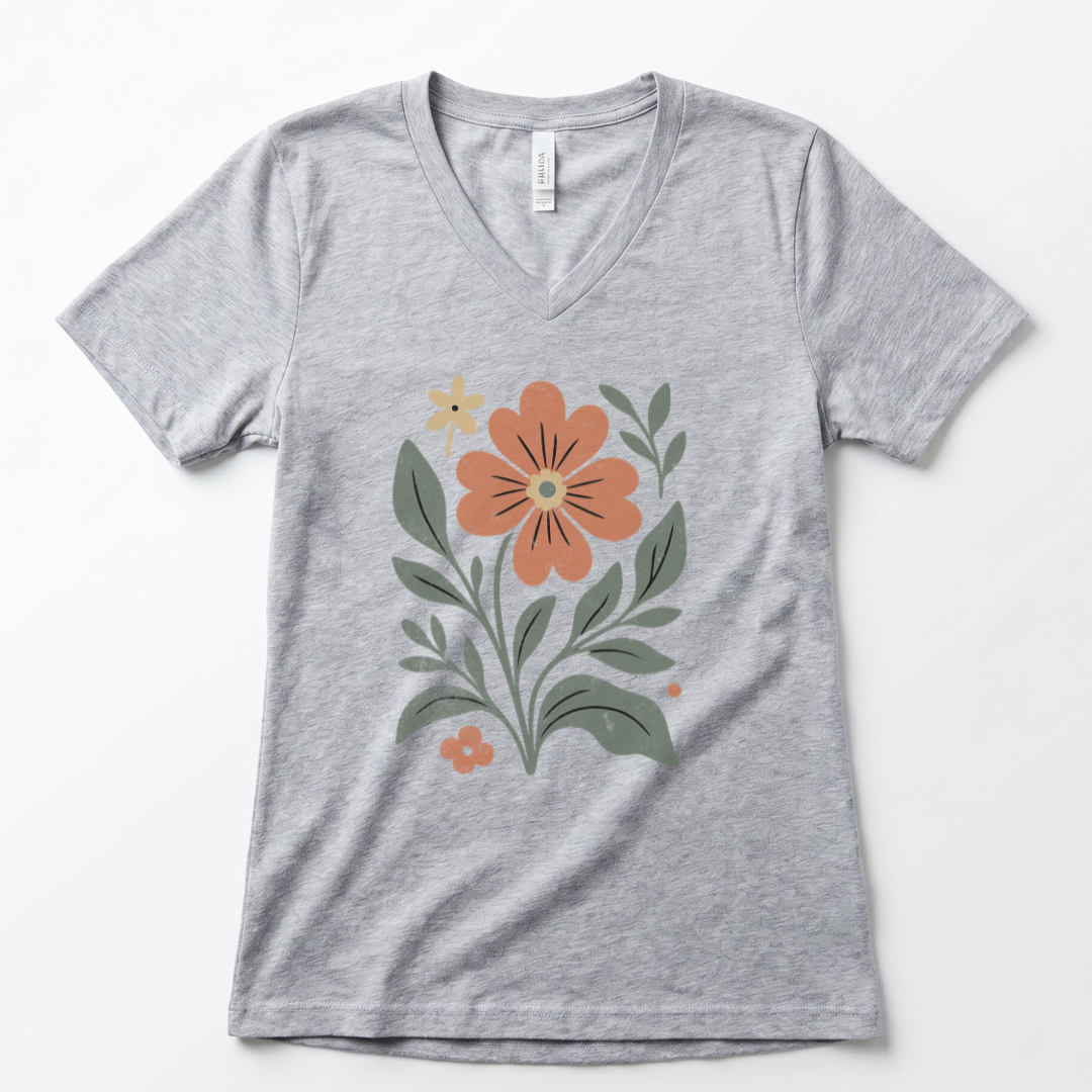Vintage Distressed Orange Flower - Super Soft V Neck