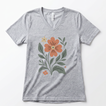 Vintage Distressed Orange Flower - Super Soft V Neck