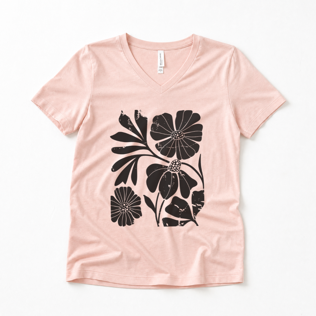 Artistic Boho Floral Print - Super Soft V Neck