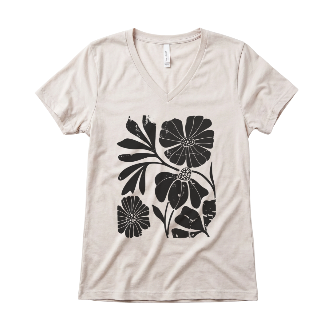 Artistic Boho Floral Print - Super Soft V Neck