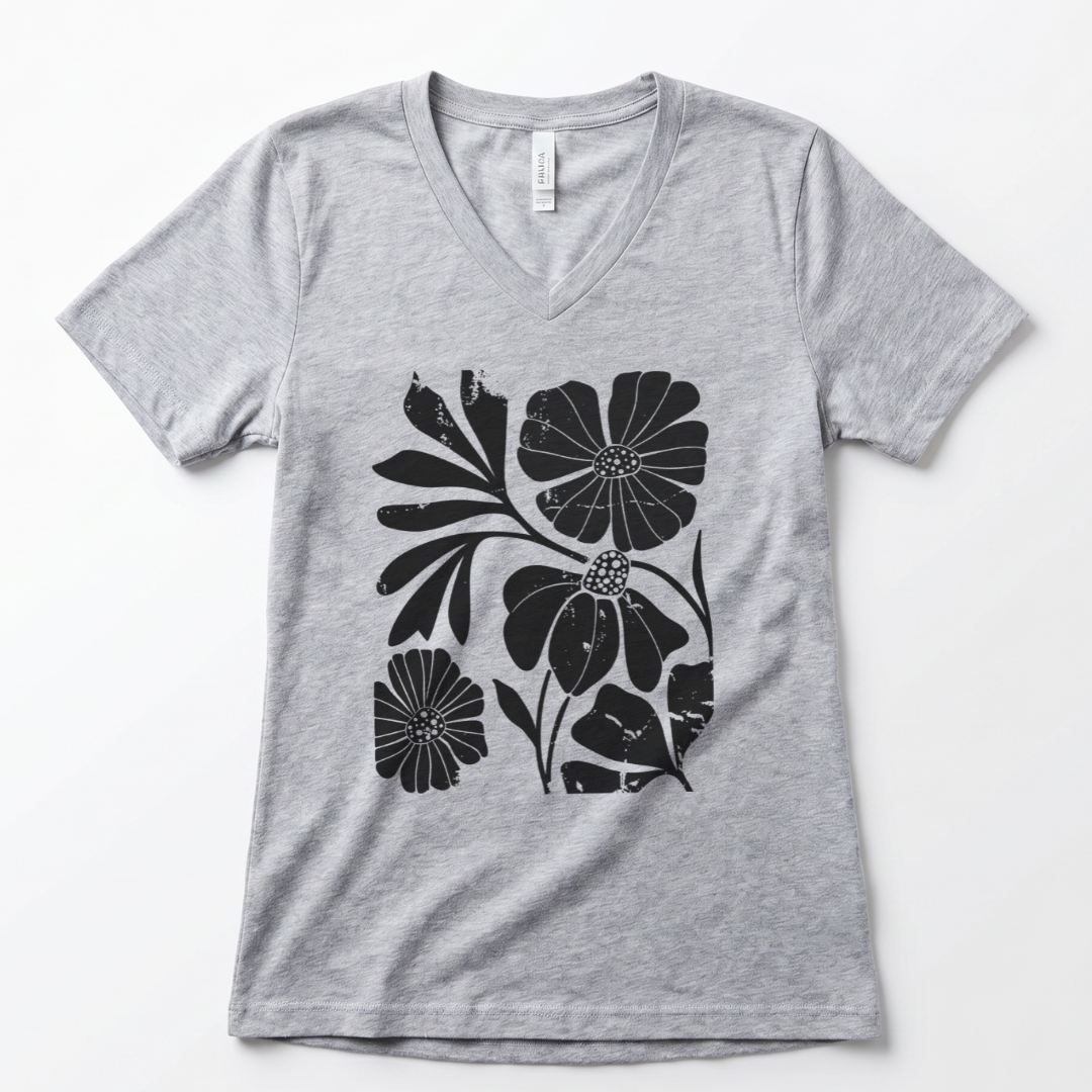 Artistic Boho Floral Print - Super Soft V Neck