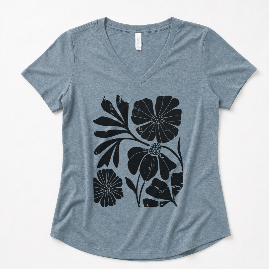 Artistic Boho Floral Print - Super Soft V Neck