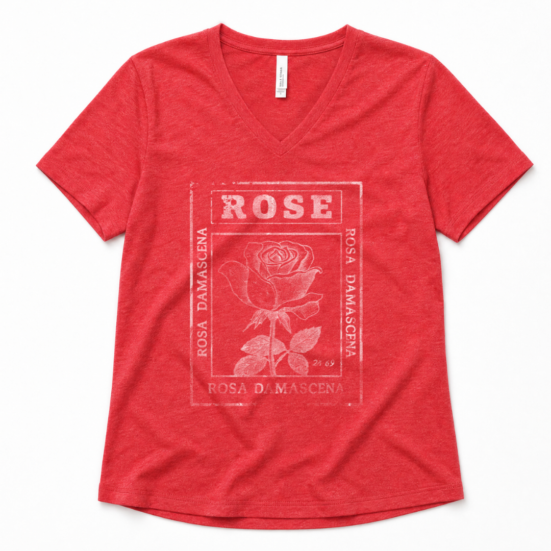 Rosa Damascena, Vintage Faded Print - Super Soft V Neck
