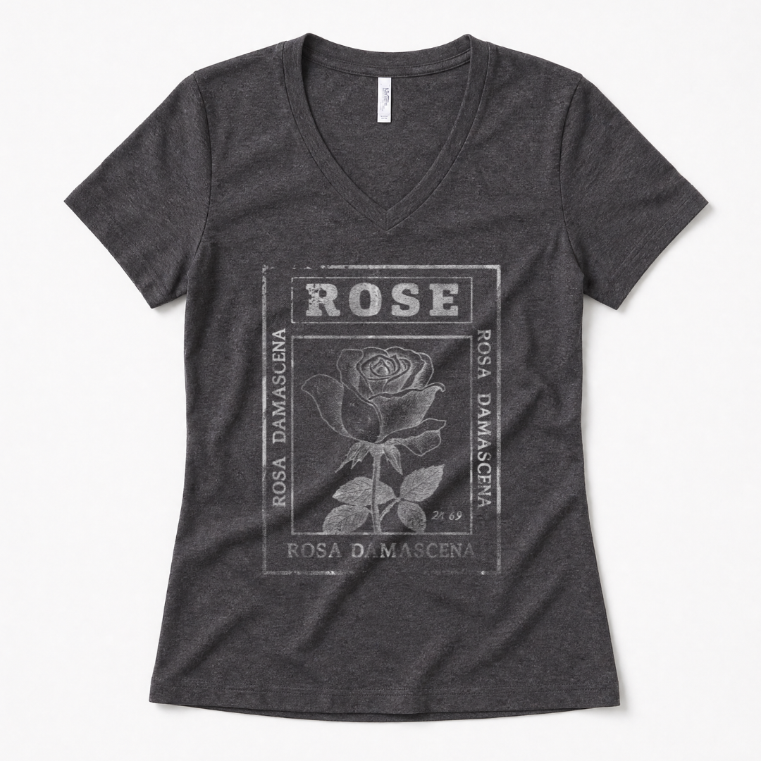 Rosa Damascena, Vintage Faded Print - Super Soft V Neck
