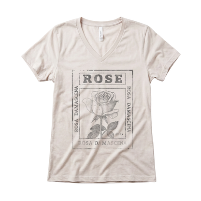 Rosa Damascena, Vintage Faded Print - Super Soft V Neck