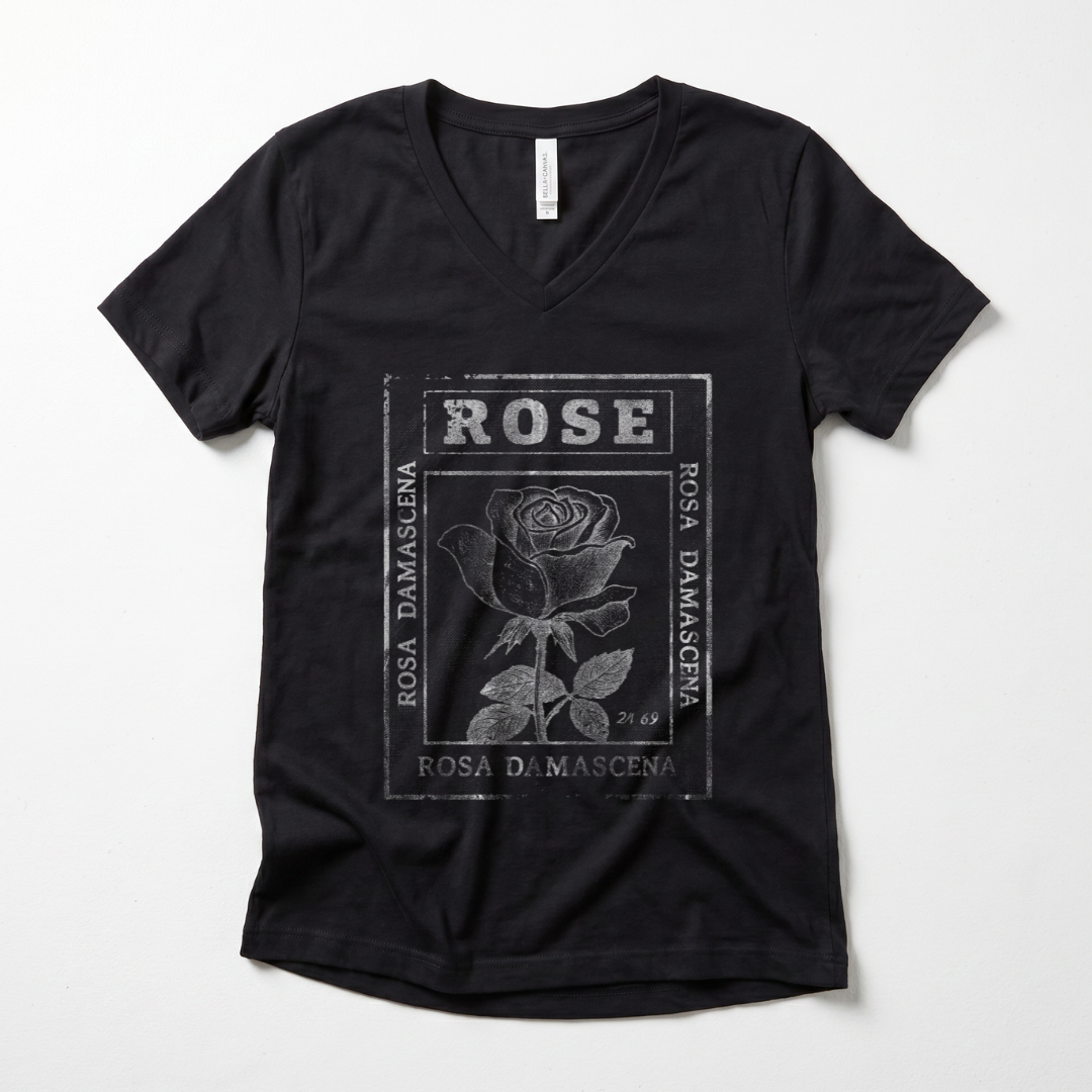 Rosa Damascena, Vintage Faded Print - Super Soft V Neck