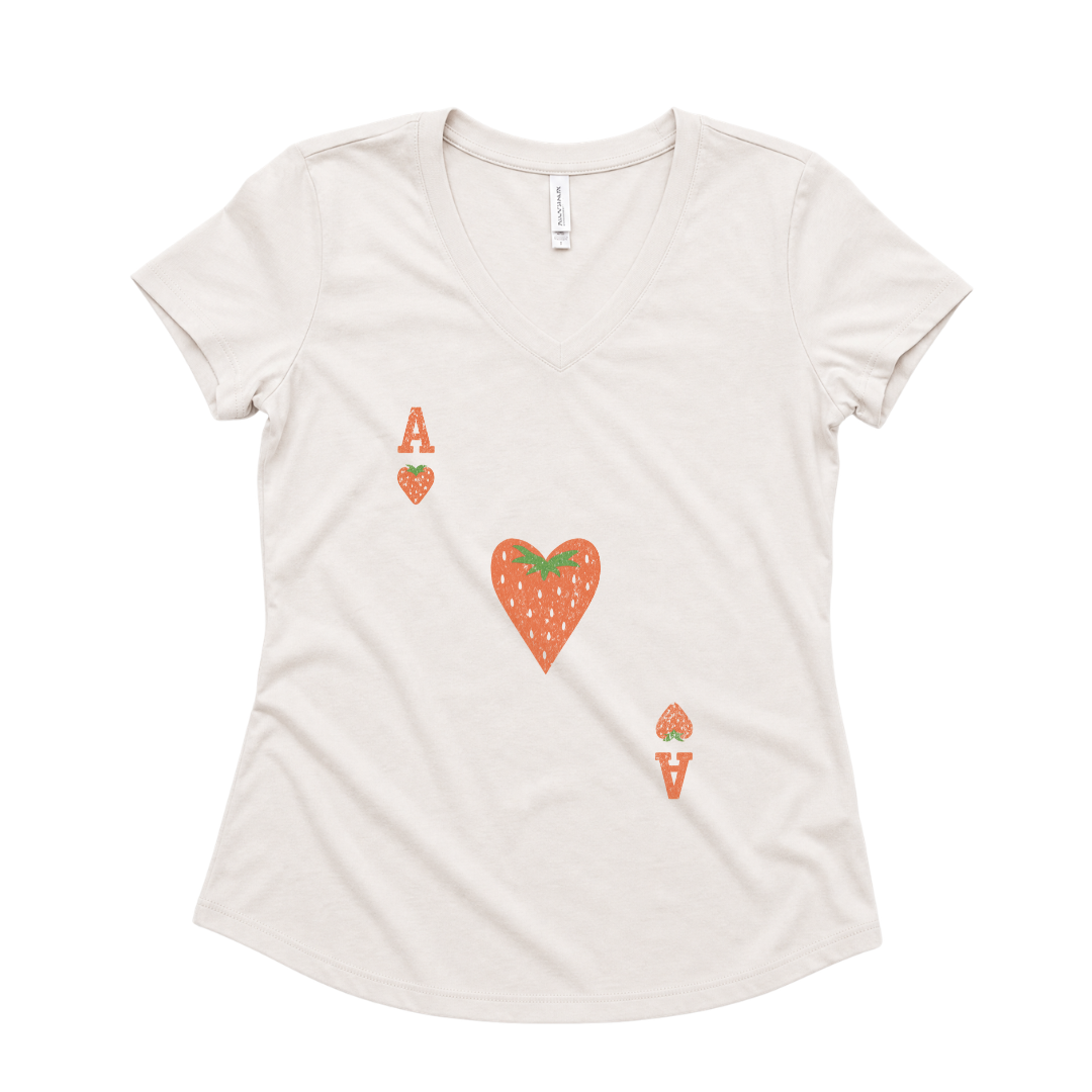The Ace Of Strawberries, Vintage Distressed Print - Super Soft V Neck