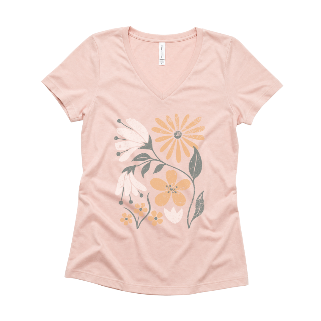 Vintage Distressed Field Of Bloom Floral - Super Soft V Neck