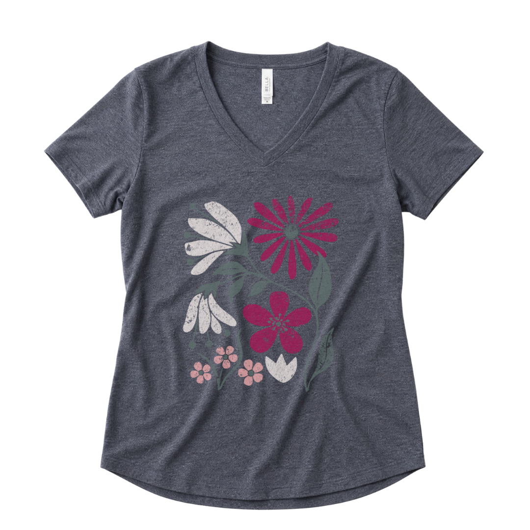 Vintage Distressed Field Of Bloom Floral - Super Soft V Neck