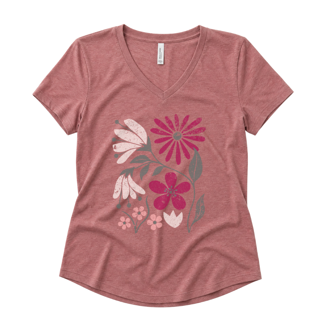 Vintage Distressed Field Of Bloom Floral - Super Soft V Neck