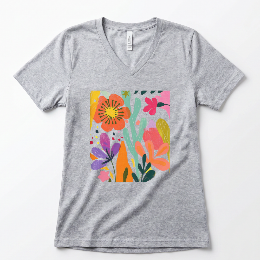Modern Art Flower Print - Super Soft V Neck