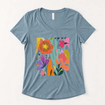 Modern Art Flower Print - Super Soft V Neck
