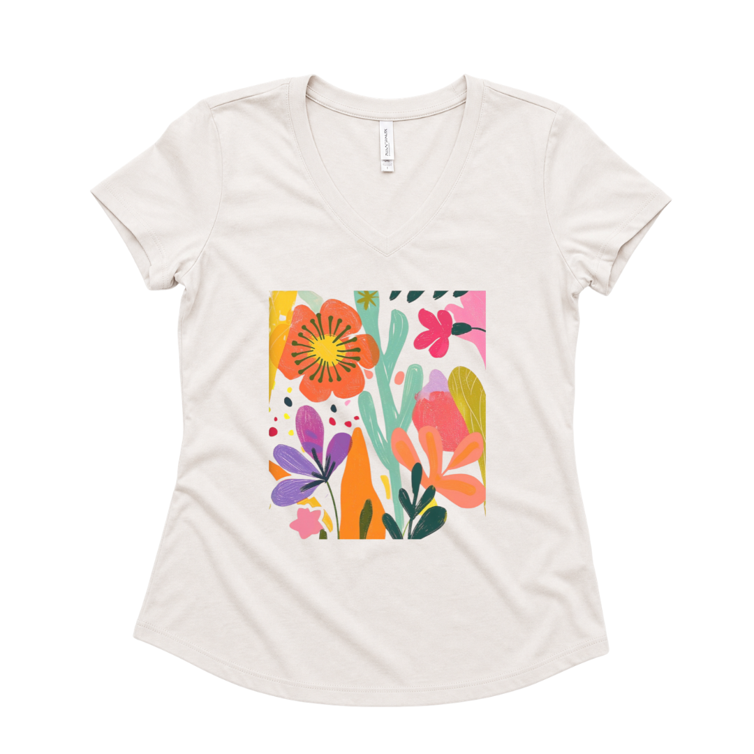 Modern Art Flower Print - Super Soft V Neck