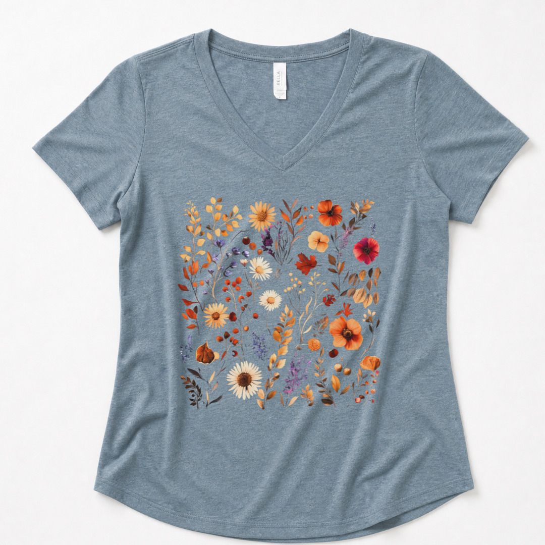 Autumn Boho Floral Print - Super Soft V Neck