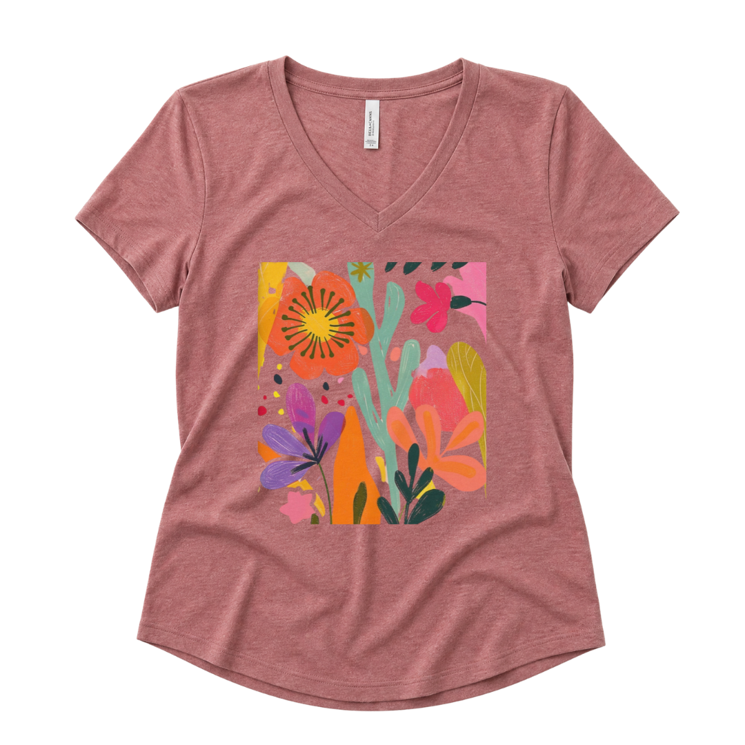 Modern Art Flower Print - Super Soft V Neck