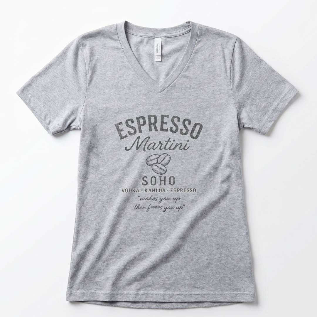 Espresso Martini, Vintage Faded Print - Super Soft V-Neck