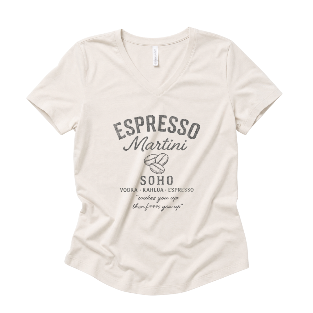 Espresso Martini, Vintage Faded Print - Super Soft V-Neck