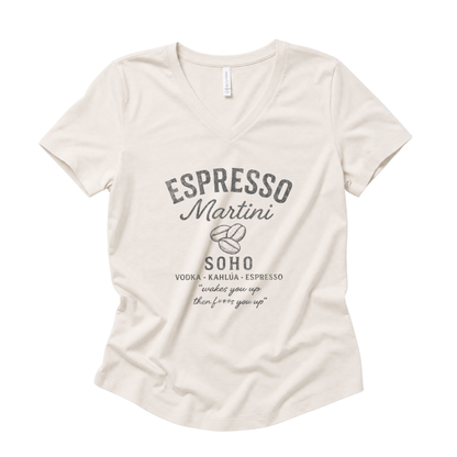 Espresso Martini, Vintage Faded Print - Super Soft V-Neck
