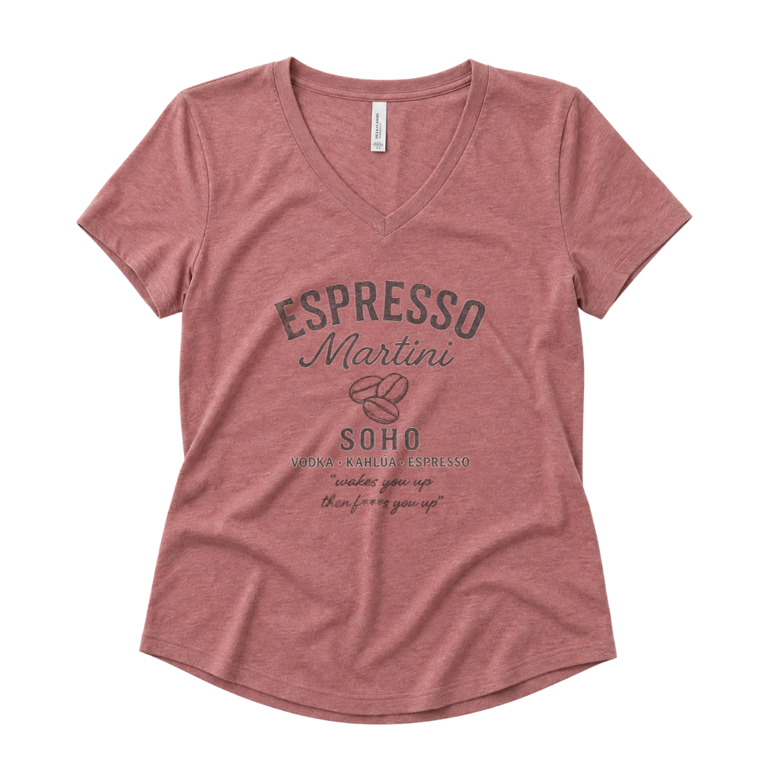 Espresso Martini, Vintage Faded Print - Super Soft V-Neck