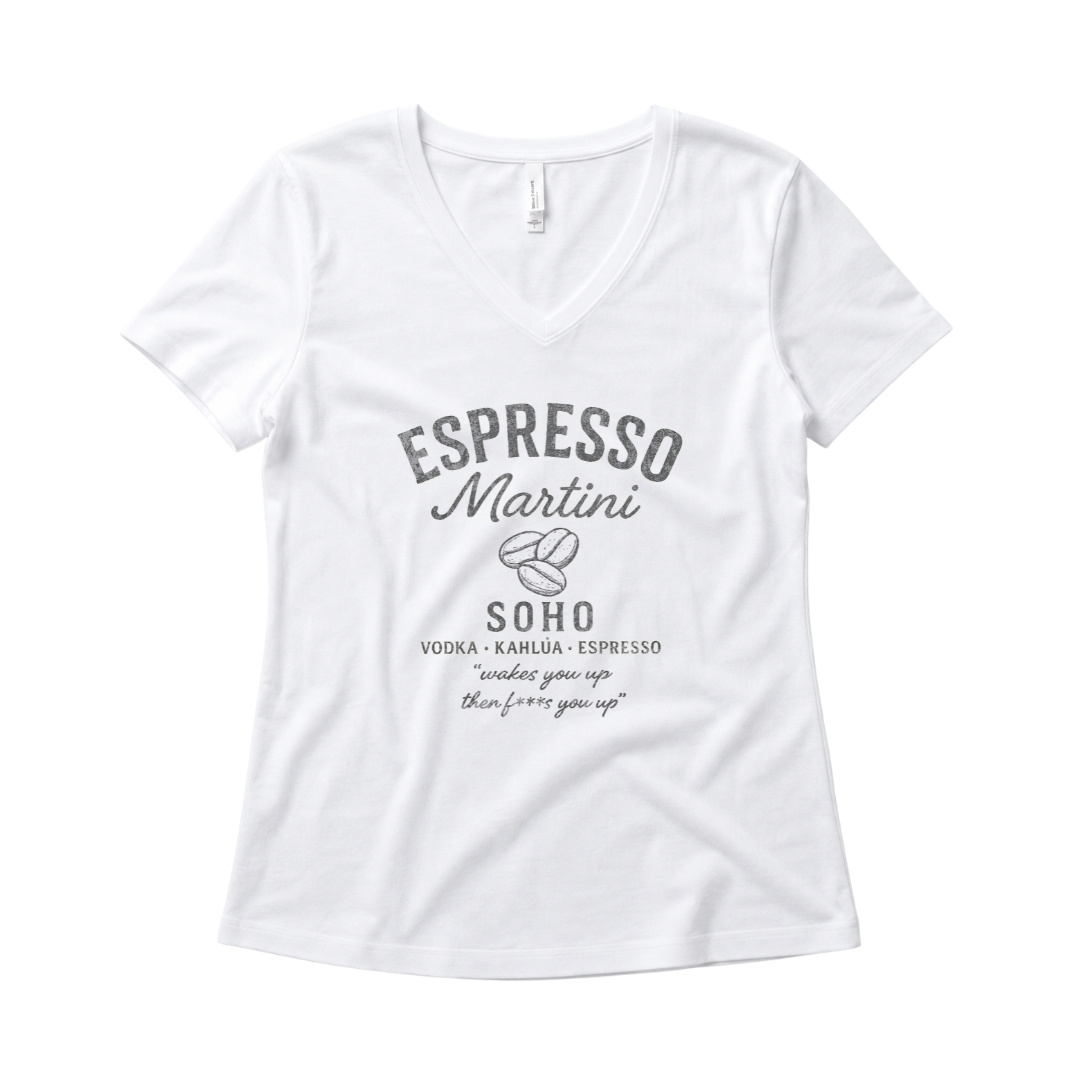 Espresso Martini, Vintage Faded Print - Super Soft V-Neck