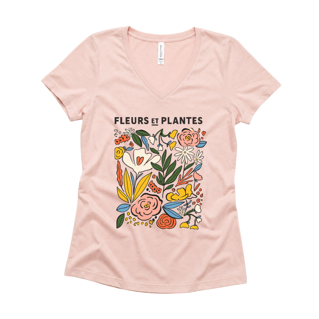 Fleurs Et Plantes - Super Soft V Neck