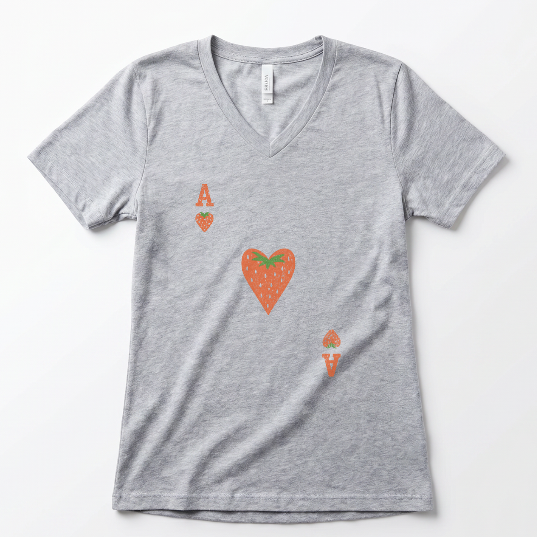 The Ace Of Strawberries, Vintage Distressed Print - Super Soft V Neck