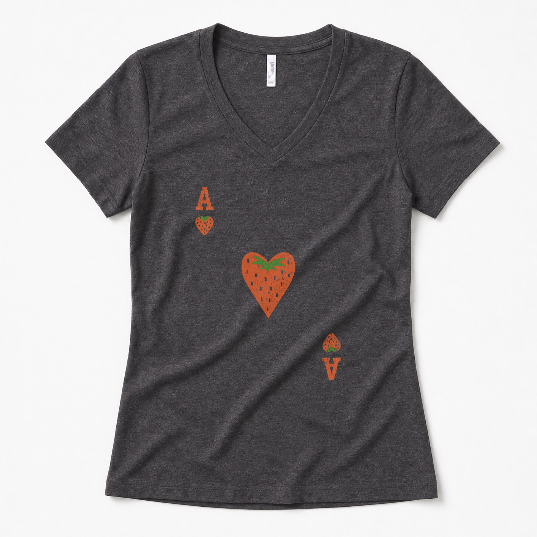 The Ace Of Strawberries, Vintage Distressed Print - Super Soft V Neck