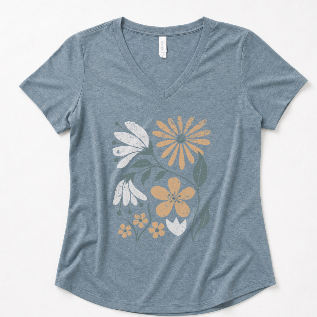 Vintage Distressed Field Of Bloom Floral - Super Soft V Neck