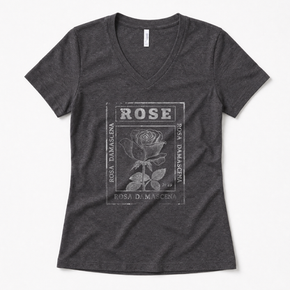Rosa Damascena, Vintage Faded Print - Super Soft V-Neck