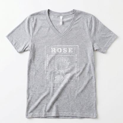 Rosa Damascena, Vintage Faded Print - Super Soft V-Neck