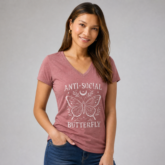 Anti - Social Butterfly - Super Soft V Neck