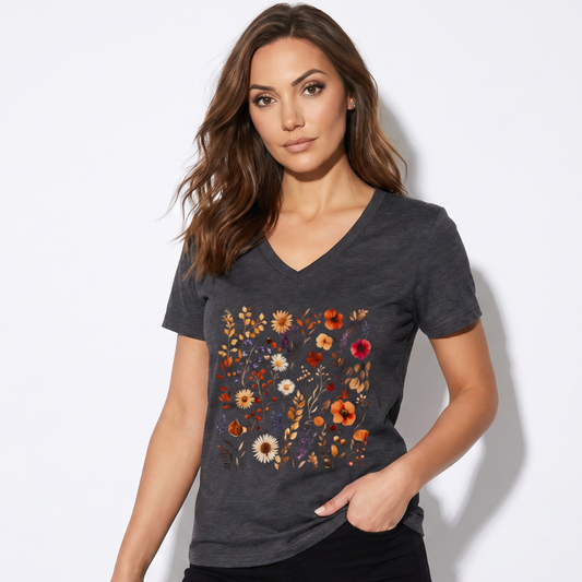 Autumn Boho Floral Print - Super Soft V Neck