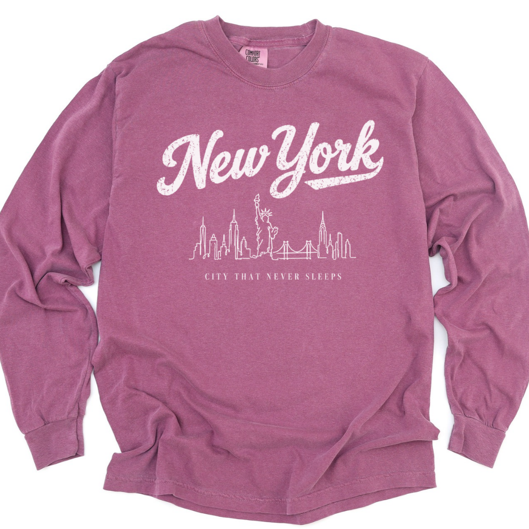 New York Skyline Doodle - Comfort Colors Long Sleeve Premium T Shirt