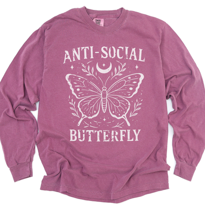 Anti-Social Butterfly - Comfort Colors Long Sleeve Premium T Shirt