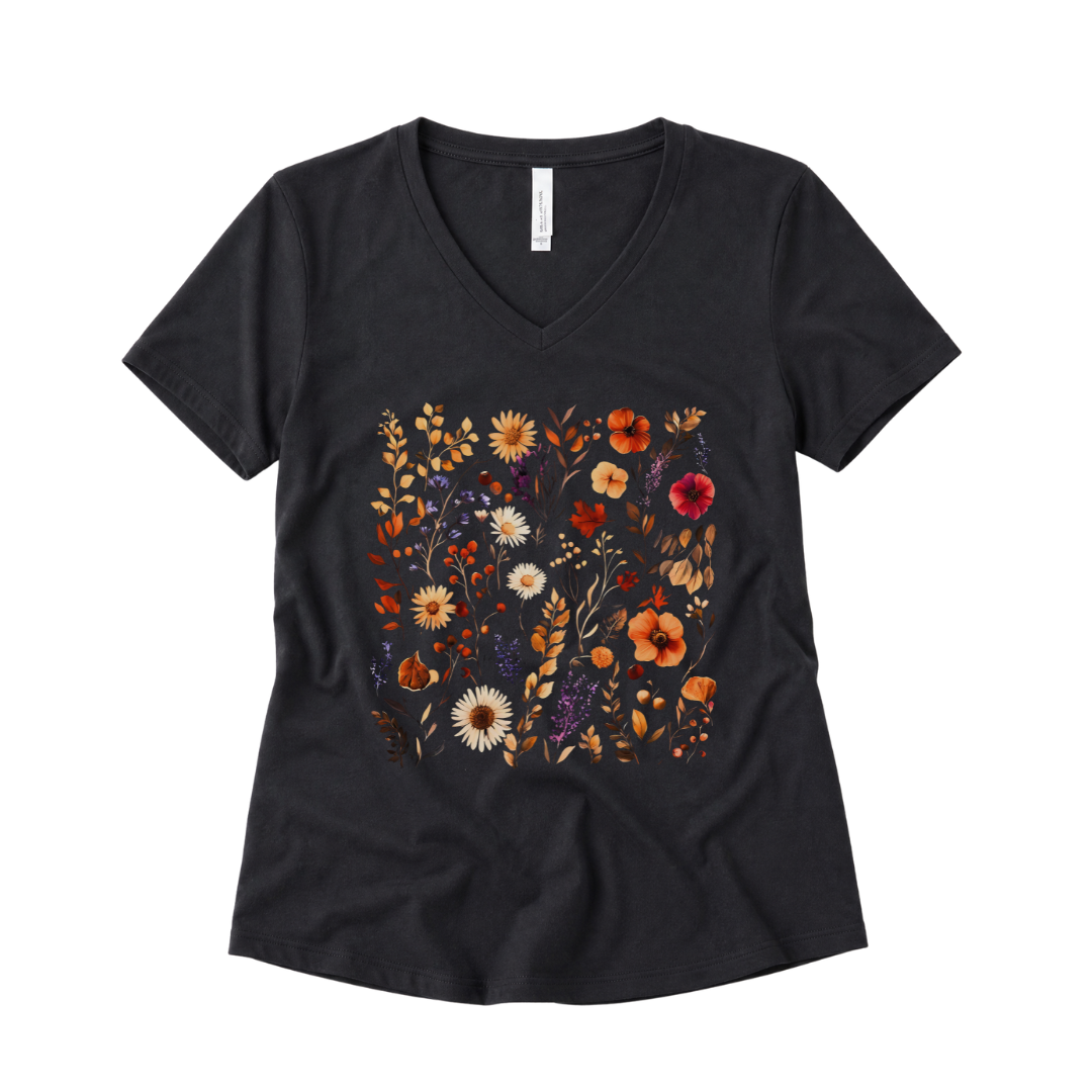 Autumn Boho Floral Print - Super Soft V Neck