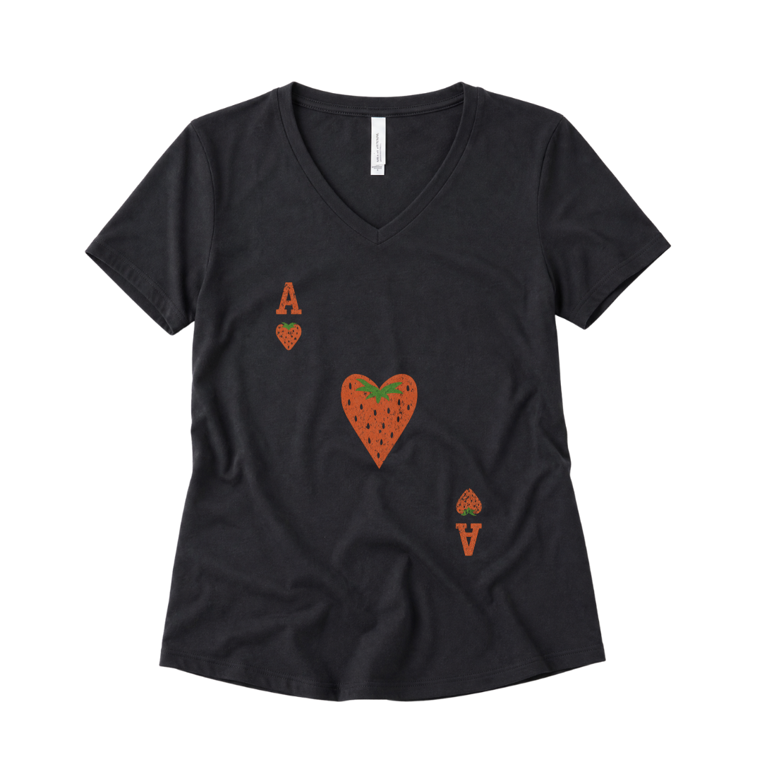 The Ace Of Strawberries, Vintage Distressed Print - Super Soft V Neck