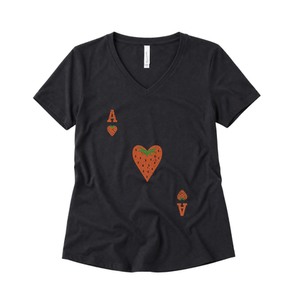 The Ace Of Strawberries, Vintage Distressed Print - Super Soft V Neck