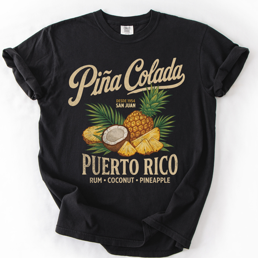 Pina Colada Vintage Print Tee - Comfort Colors Relaxed Fit Premium T Shirt
