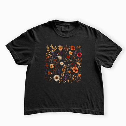 Autumn Boho Floral Print - Comfort Colors Boxy Cropped Tee